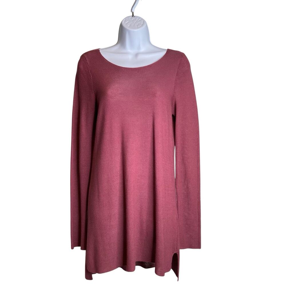 Eileen Fisher Womens Plum Knit Tunic Sweater Size XS Oversized Lagenlook Coastal